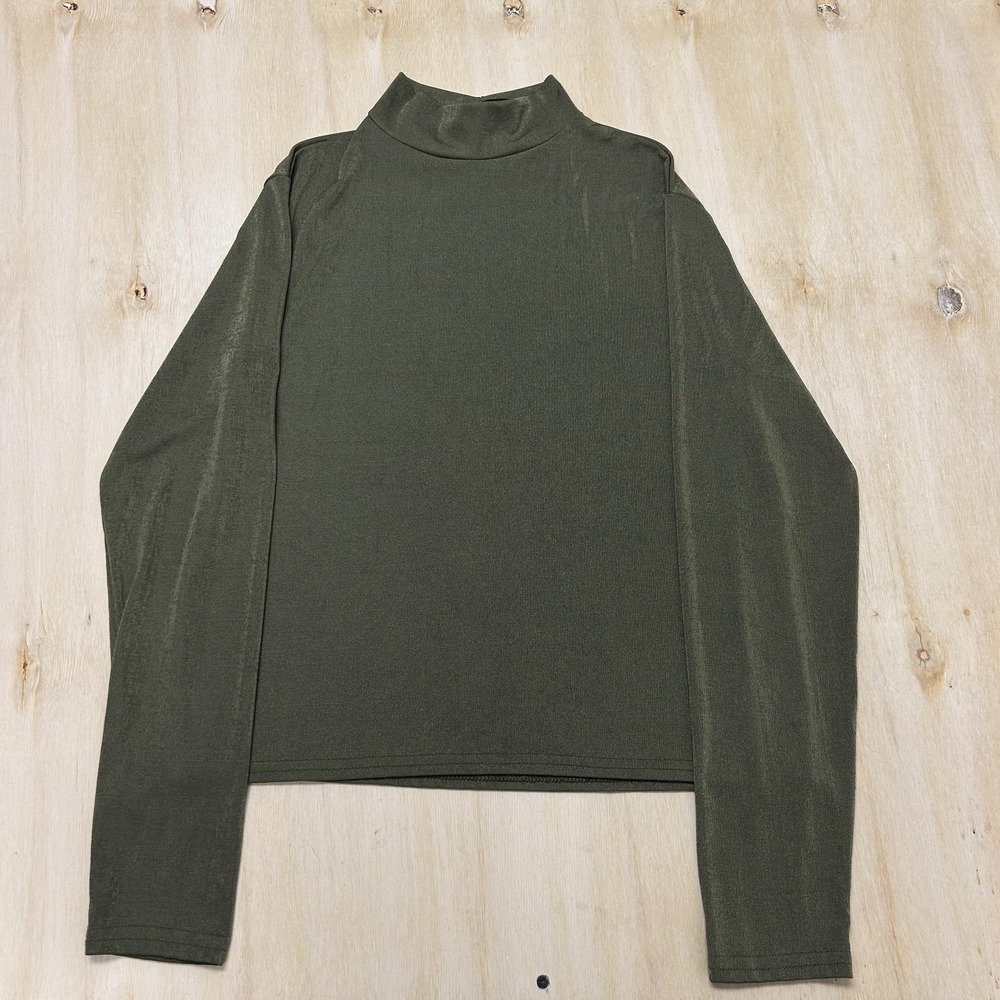 ACW Design Shirt Womens Medium Green Mock Neck Long Sleeve Stretch Jersey